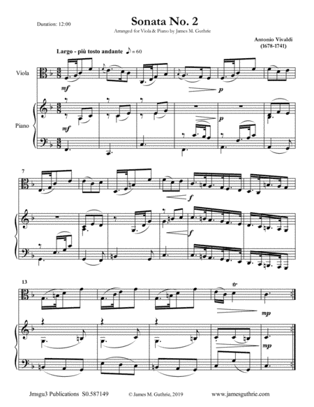 Vivaldi: Sonata No. 2 for Viola & Piano (arr. James M. Guthrie)