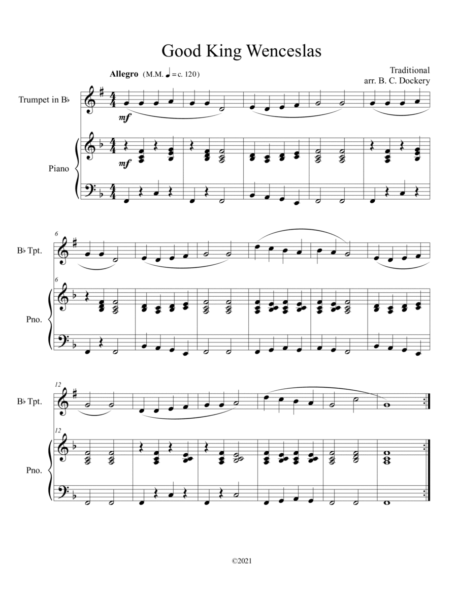 Good King Wenceslas (Trumpet Solo with Piano Accompaniment) (arr. B. C. Dockery)
