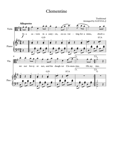 Clementine - Viola + Piano Accompaniment (arr. G.D.V.S.L.J)