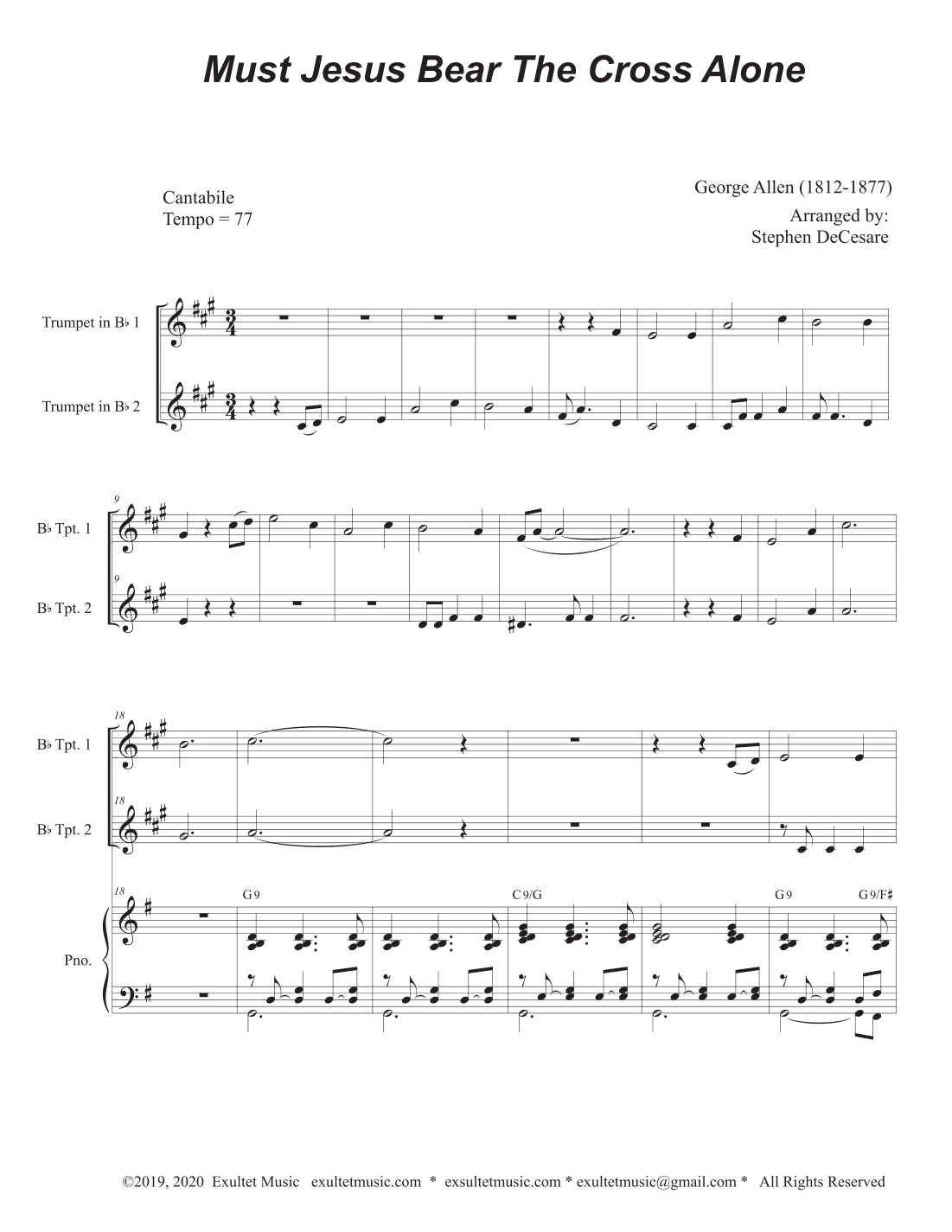 Must Jesus Bear The Cross Alone (Duet for Bb-Trumpet) (arr. Stephen DeCesare)