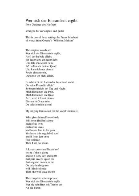 Wer sich der Einsamkeit ergibt (Who gives himself to solitude) for cor anglais and guitar (arr. David Warin Solomons)