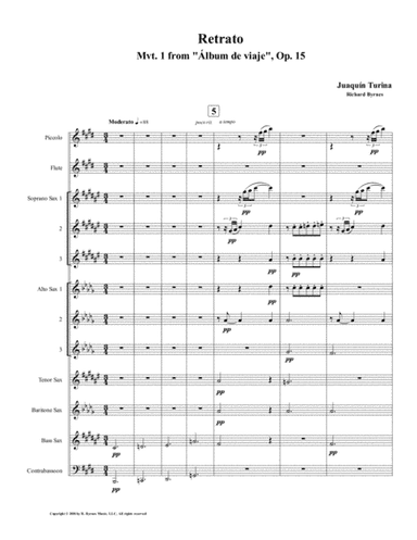 Retrato (Mvt. 1 from Álbum de viaje, Op.15) by Juaquín Turina (Saxophone Nonet +Fl,Picc,Cbn.) (arr. Richard Byrnes)