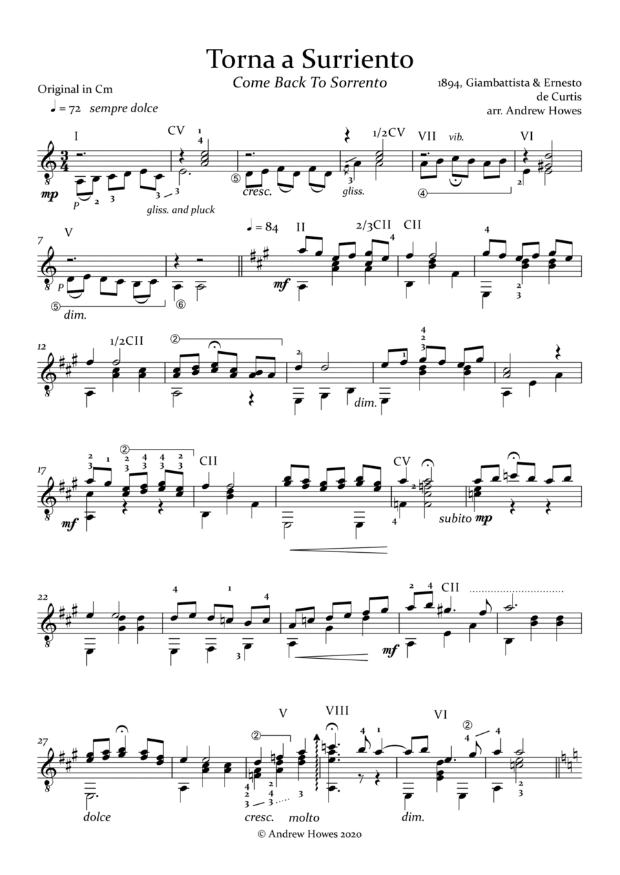 Torna A Surriento (arr. Andrew Howes)