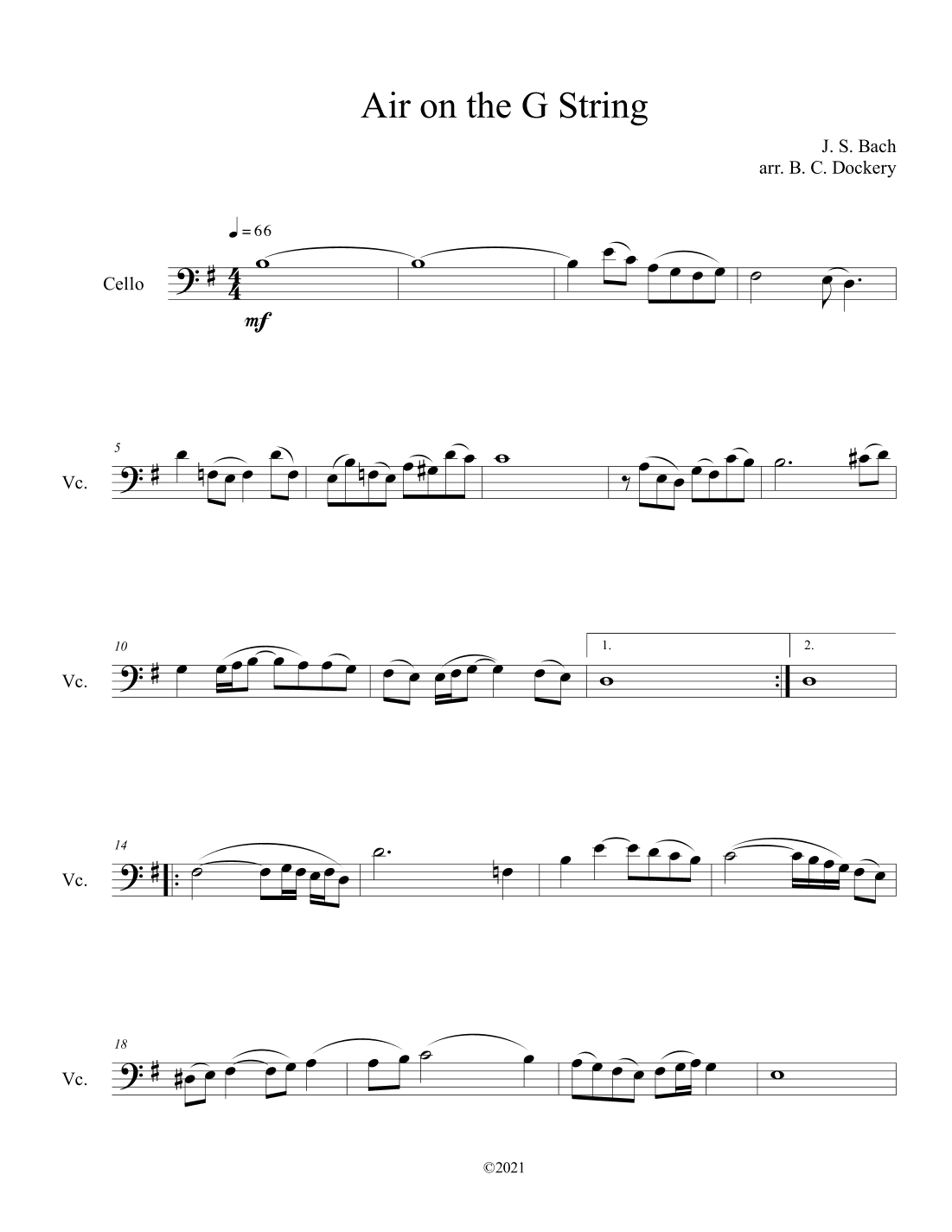 Air on the G String (Cello Solo) (arr. B. C. Dockery)