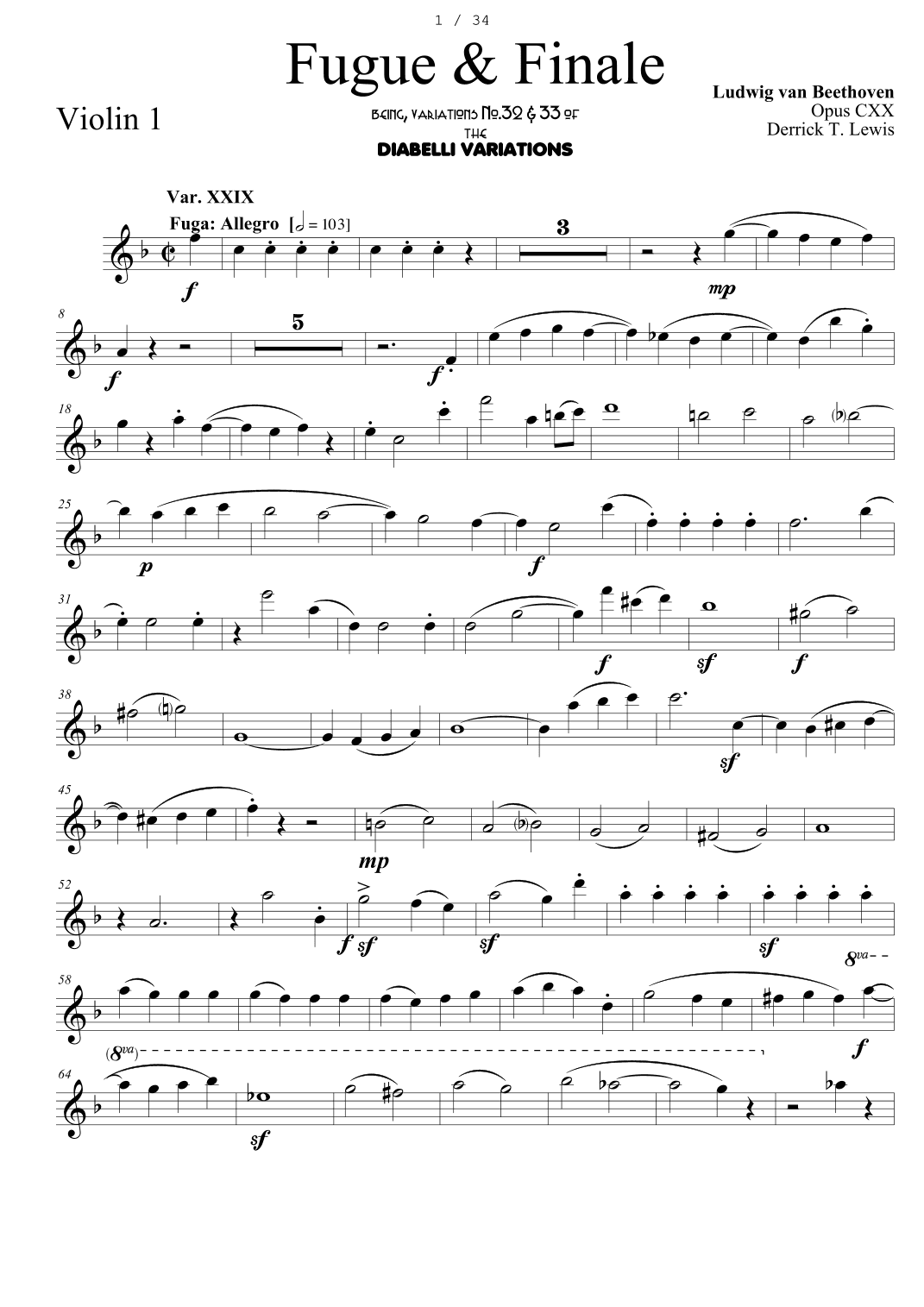 Ludwig van Beethoven: Fugue & Finale Op.120 from the Diabelli Variations (arr. Derrick Thom. Lewis)