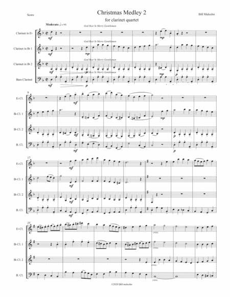 Christmas Medley 2 for clarinet quartet (arr. Bill Malcolm)