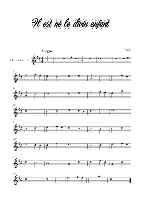 Il est né le divin enfant (for Clarinet) (arr. Cadenza Editions)