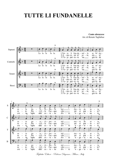 TUTTE LI FUNDANELLE (Abruzzo folk song, Italy) for SATB Choir (arr. Renato Tagliabue)