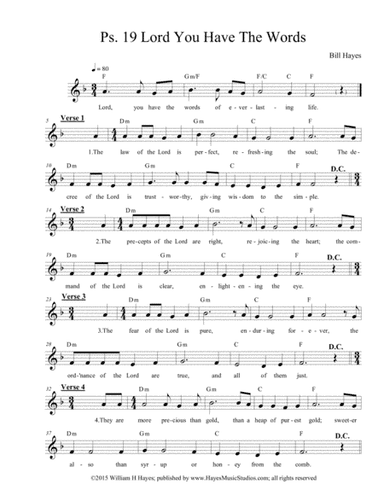 Psalm !9: Lord, You Have The Words Of Everlasting Life (leadsheet)