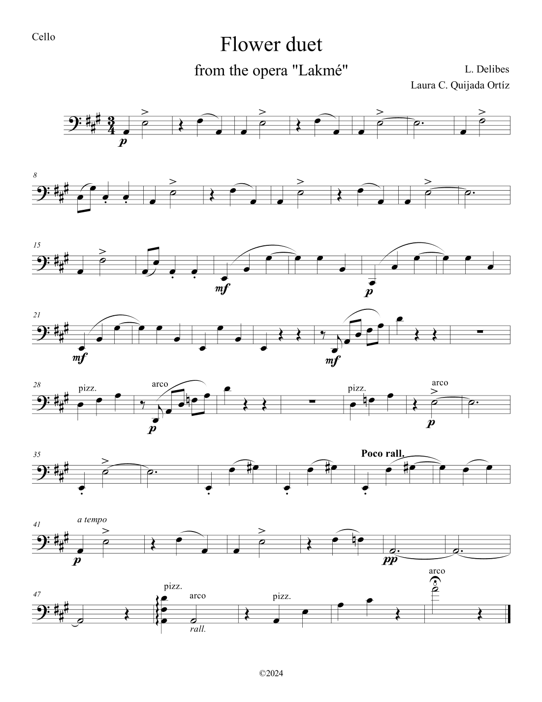 Flower duet, from Lakmé. String orchestra, intermediate. Score & parts. (arr. Laura C. Quijada Ortíz)
