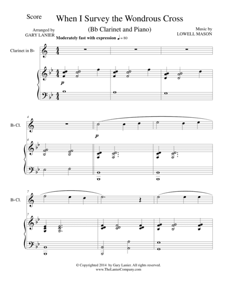 WHEN I SURVEY THE WONDROUS CROSS (Bb Clarinet/Piano and Clarinet Part) (arr. Gary Lanier)