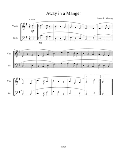 Away in a Manger ( violin and cello duet) (arr. B C Dockery)