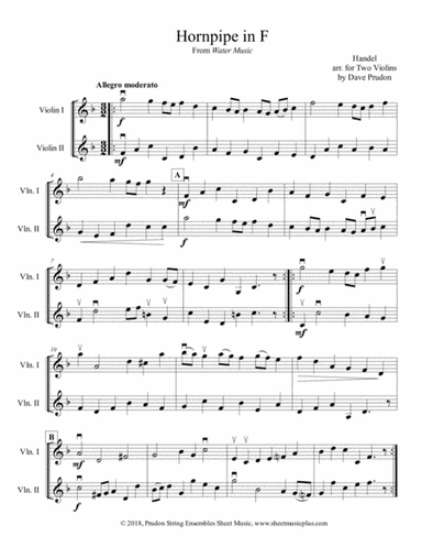 Handel's Hornpipe in F for Two Violins (arr. Dave Prudon)
