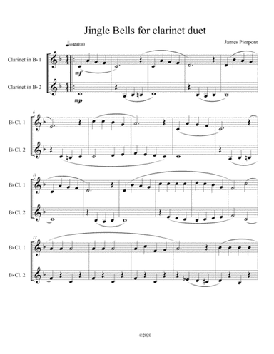 Jingle Bells for clarinet duet (arr. B C Dockery)