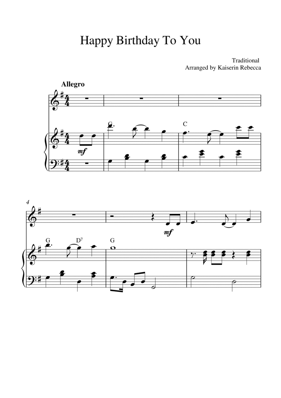 Happy Birthday To You (for recorder solo and piano accompaniment) (arr. Kaiserin Rebecca)