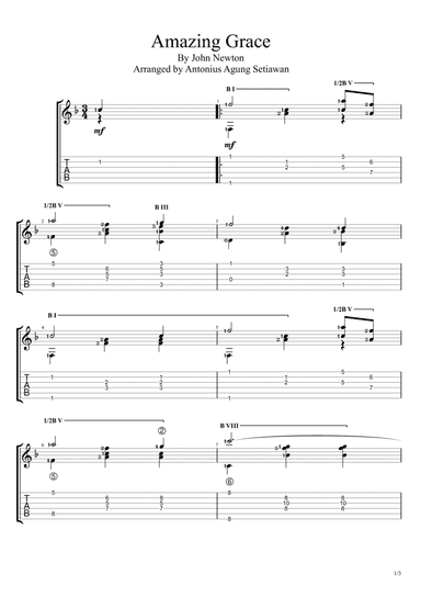 Amazing Grace (Solo Guitar Tablature) (arr. Antonius Agung Setiawan)