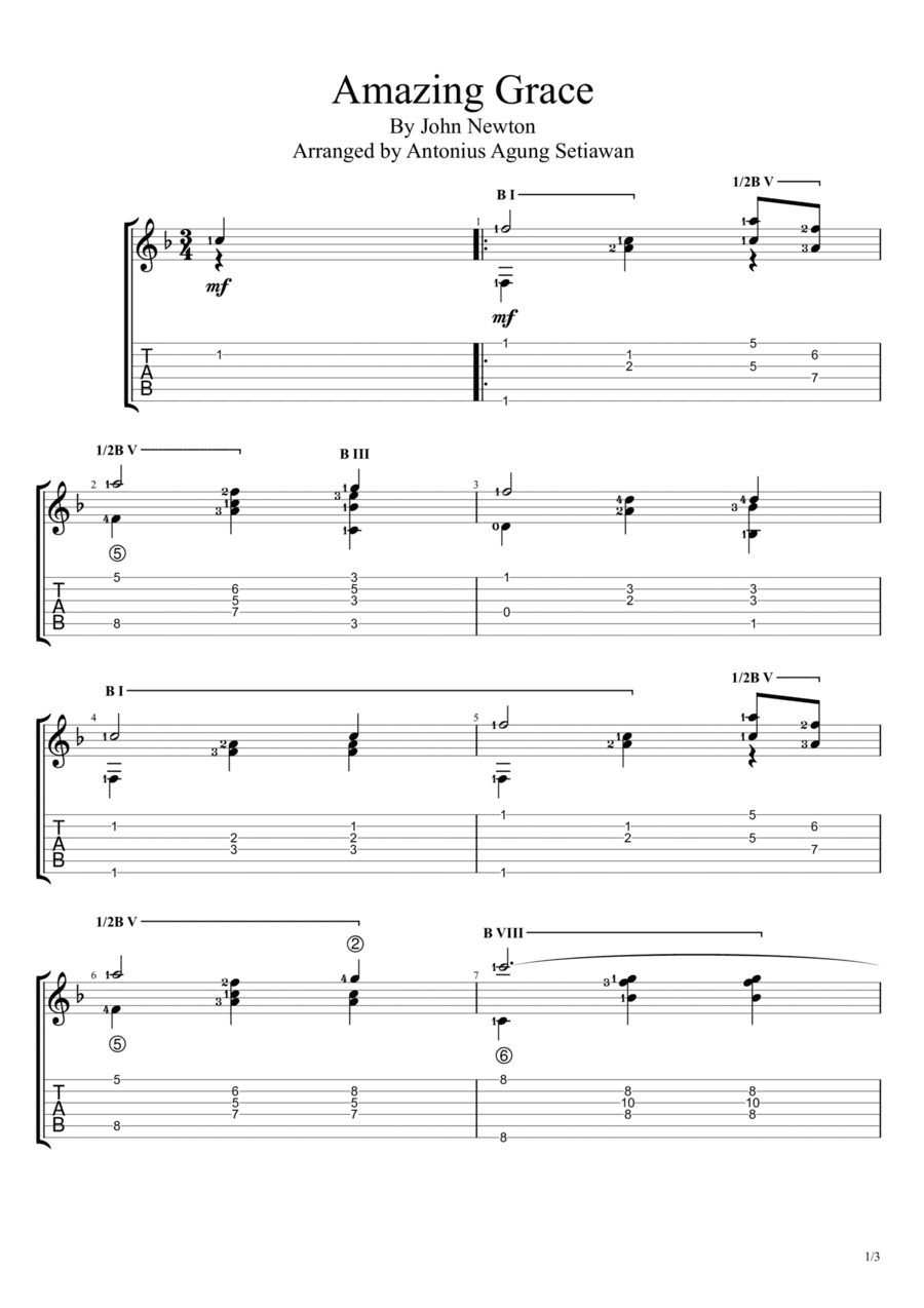 Amazing Grace (Solo Guitar Tablature) (arr. Antonius Agung Setiawan)