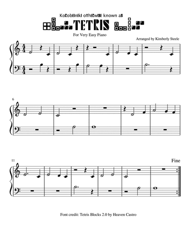 Korobeiniki Otherwise Known As TETRIS Theme for Very Easy Piano (arr. Kimberly Steele)