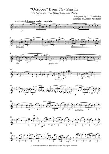 "October" from The Seasons arranged for Soprano Saxophone and Piano (arr. Andrew Middleton)