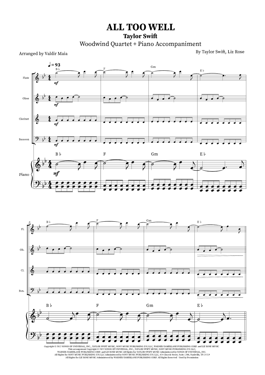 All Too Well (arr. Valdir Maia)