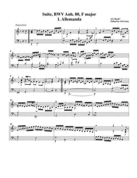 Suite for harpsichord BWV Anh. 80 (arr. Gil Garty)