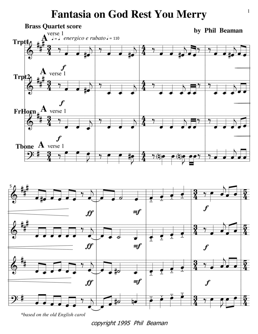 Fantasia on God Rest You Merry - Brass Quartet 1 (arr. Phil Beaman)