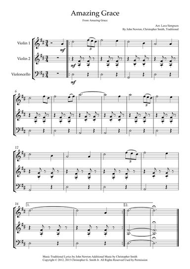 Amazing Grace - String Trio (arr. Lara Simpson)