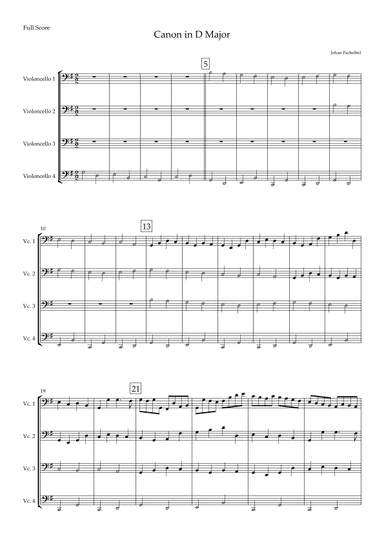 Canon (Johann Pachelbel) for Cello Quartet in G Major (arr. Fabio Britto)
