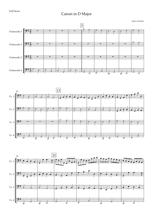 Canon (Johann Pachelbel) for Cello Quartet in G Major (arr. Fabio Britto)