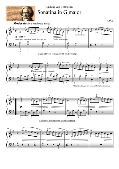 Sonatina in G Major (Beethoven) | Piano Solo Intermediate with note names & performance guides (arr. Published Harmony Valarie)