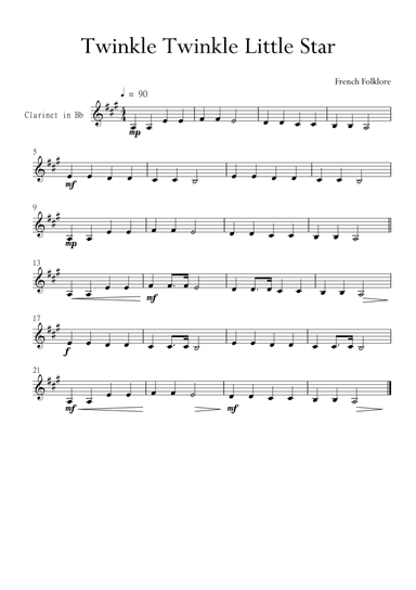 Twinkle Twinkle Little Star for Clarinet in G Major. Very Easy. (arr. Matheus Araújo)