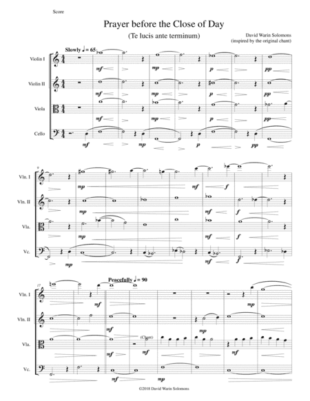 Prayer before the Close of day - based on the chant "Te Lucis ante terminum" - for string quartet