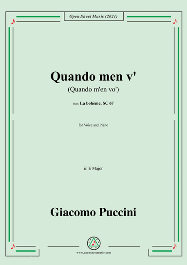 Puccini-Quando men v'(Quando m'en vo'),in E Major,from 'La bohème,SC 67',for Voice and Piano (arr. Open Cloud)