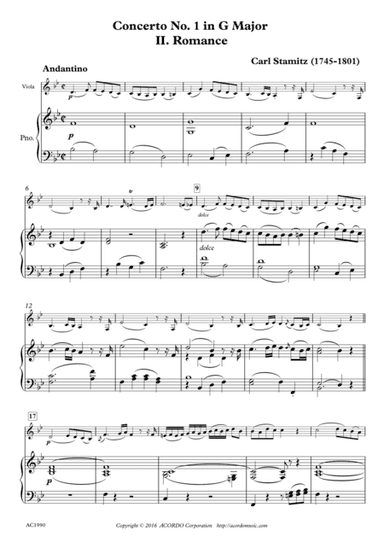 Romance from Concerto No.1 in G Major for Viola & Piano (arr. Mikio Kamada)