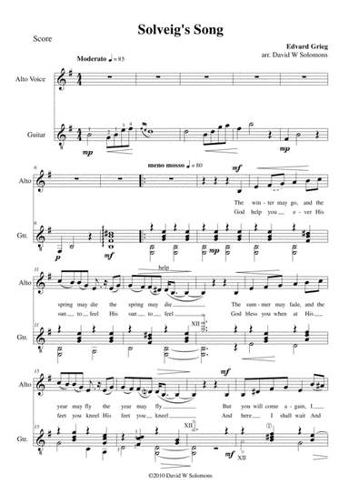 Solveig's song from Peer Gynt for alto and guitar (arr. David Warin Solomons)