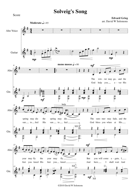 Solveig's song from Peer Gynt for alto and guitar (arr. David Warin Solomons)