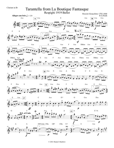 Tarantella from La Boutique Fantasque Clarinet Solo (arr. R G Roth)