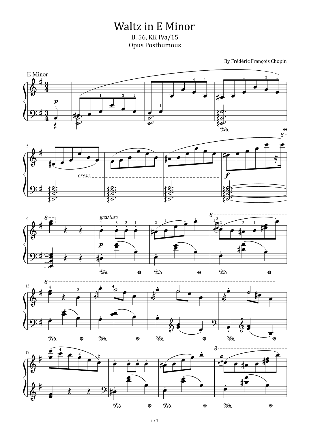 Chopin - Waltz in E Minor - B. 56 KK IVa/15 - Original With Fingered (arr. poon)