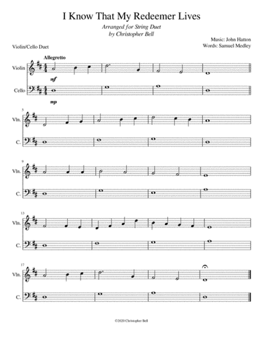 I Know That My Redeemer Lives - Easy Violin/Cello Duet (arr. Silent Home Records)