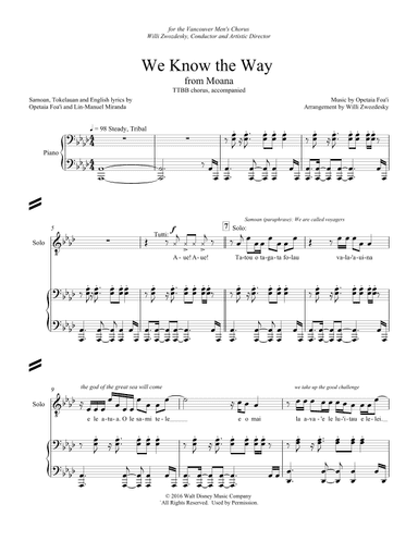 We Know The Way (arr. Willi Zwozdesky)