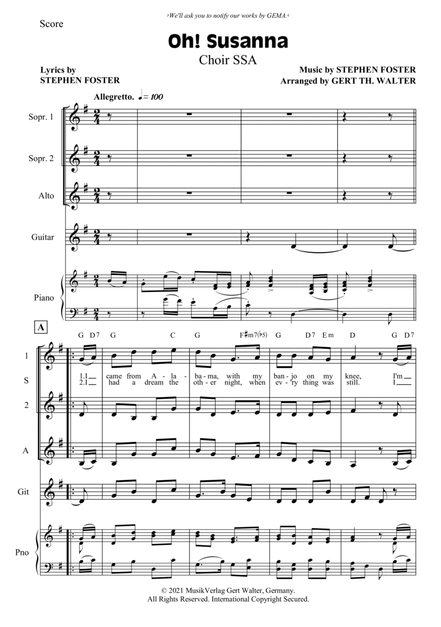 Oh! Susanna (arr. Gert Th. Walter)
