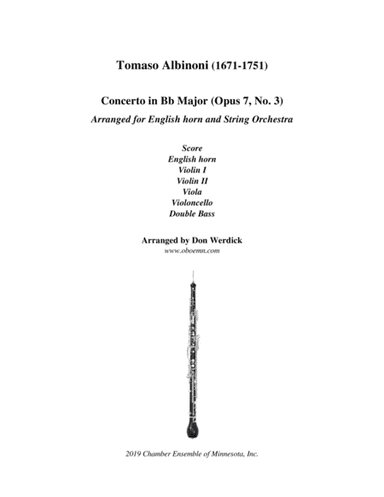 Concerto for English horn in Bb Major, Op. 7 No. 3 and String Orchestra (arr. Don Werdick (1946 - ))