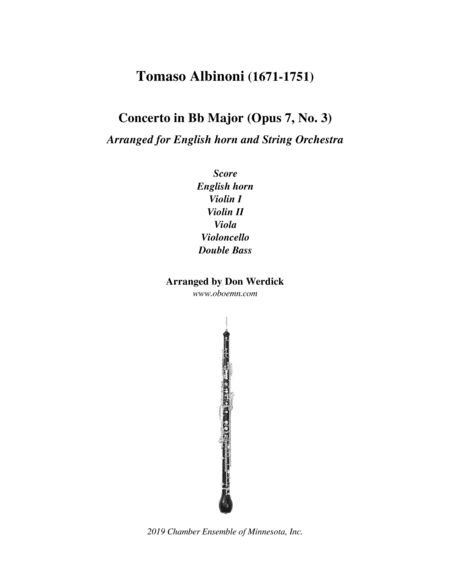 Concerto for English horn in Bb Major, Op. 7 No. 3 and String Orchestra (arr. Don Werdick (1946 - ))