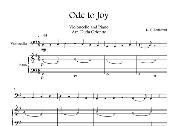 Ode the Joy ( Cello - Piano -  Beethoven Symphony No. 9 ) BEGINNER (arr. Duda Oriontte)