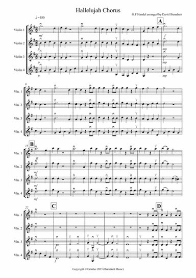 Hallelujah Chorus for Violin Quartet (arr. David Burndrett)