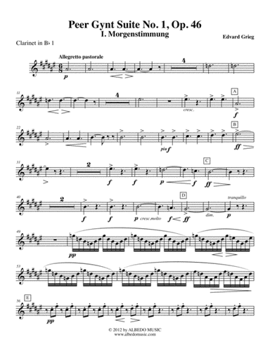 Grieg Peer Gynt Suite No.1 - Clarinet in Bb 1 (Transposed Part), Op.46 (arr. Doug Clyde)