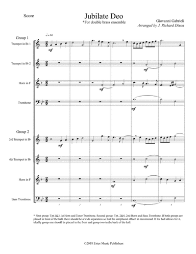 Jubilate Deo for double brass quartet (arr. J. Richard Dixon)