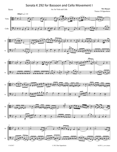 Mozart: Sonata for Bassoon and Cello K 292 Mvt 1 arranged for Viola and Cello (arr. D Oppenheim)
