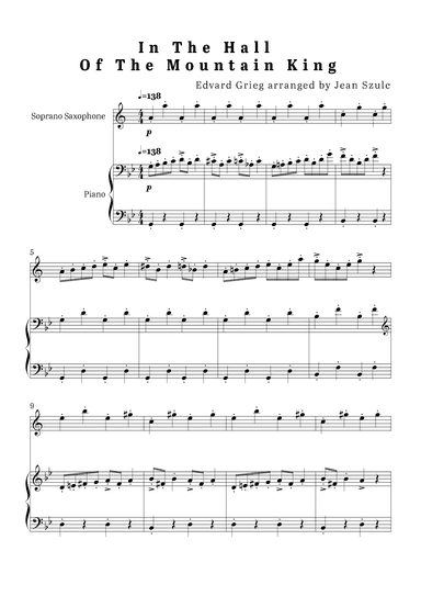 In The Hall of The Mountain King - Soprano Saxophone and Piano (arr. Jean Szulc)