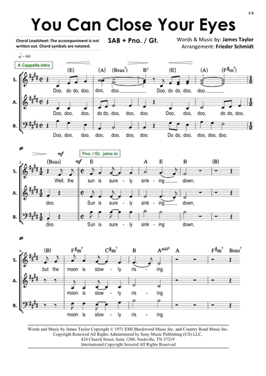 You Can Close Your Eyes (arr. Frieder Schmidt)